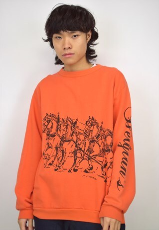 VINTAGE 90S ORANGE 'BELGIAN'S' HORSE SWEATSHIRT