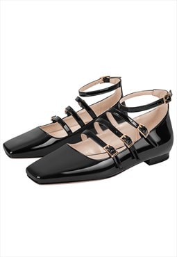 Square Toe Buckle Strap Mary Jane Flats