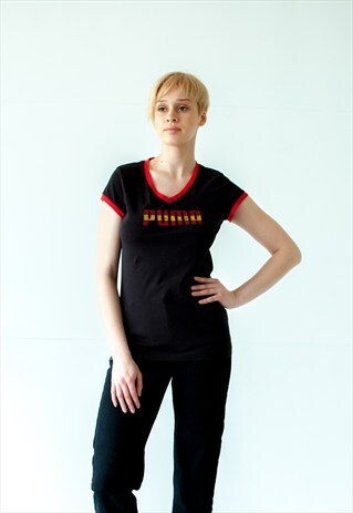 VINTAGE RETRO NAVY BLACK PUMA T-SHIRT TOP
