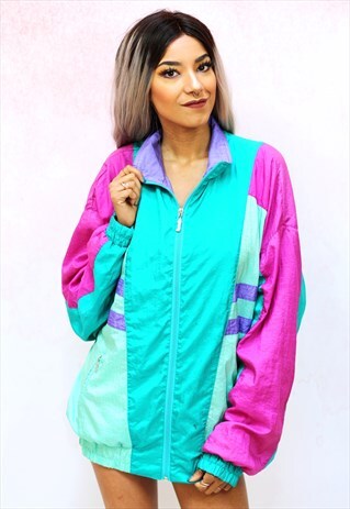 1980S VINTAGE MULTICOLOURED OVERSIZED SHELL TRACK JACKET