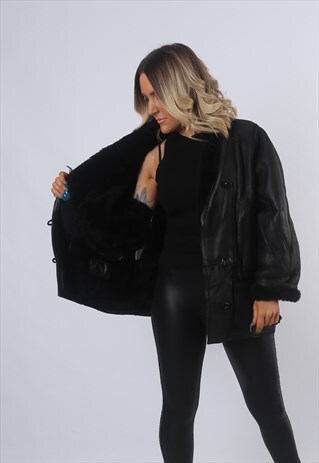 SHEEPSKIN SHEARLING COAT JACKET LEATHER 90'S UK 16 (BJDN)