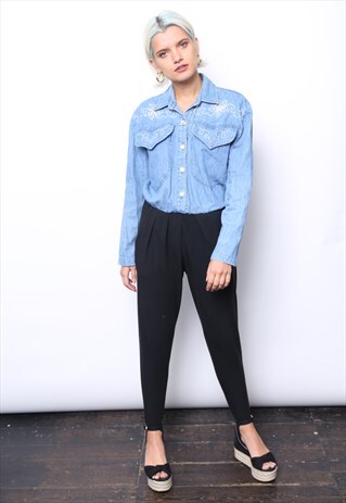 VINTAGE 80S DENIM SHIRT EMBELLISHED JUMPSUIT