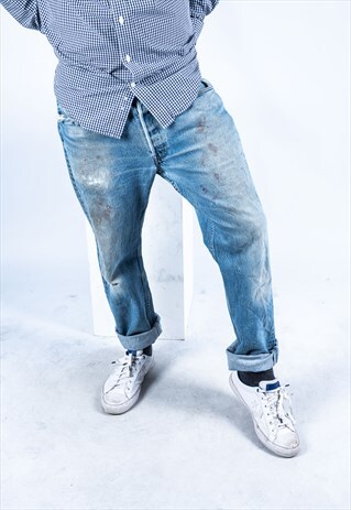 VINTAGE LEVI'S 501 JEANS IN BLUE DENIM WITH RIPS PAINT MARKS