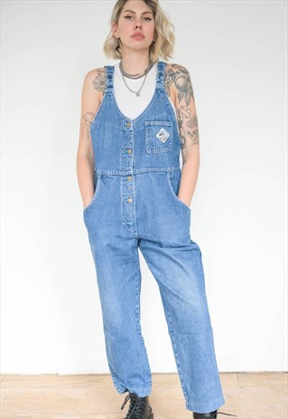VINTAGE 90S DUNGAREES DENIM IN BLUE WASH WITH BUTTONED FRONT