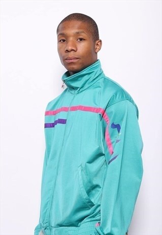 VINTAGE FILA TRACK JACKET GREEN AND PINK