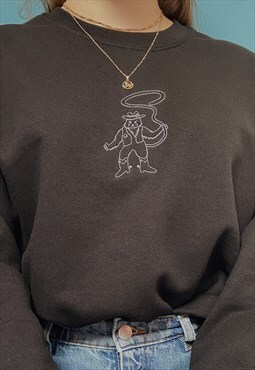 black cowboy cat embroidered crew neck jumper