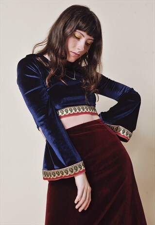 DARK BLUE VELVET BELL SLEEVE