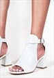 LISA BLOCK HEEL WITH SIDE BUCKLE OPEN TOE FRONT IN WHITE