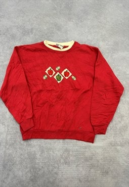 Vintage Sweatshirt Embroidered Apples Patterned Jumper