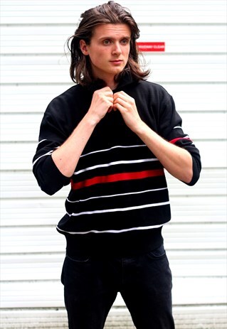 1990'S VINTAGE STRIPED 1/4 FASTENING LACOSTE JUMPER
