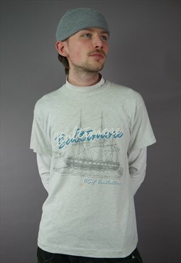 Vintage Baltimore Ship Graphic T-Shirt in Grey