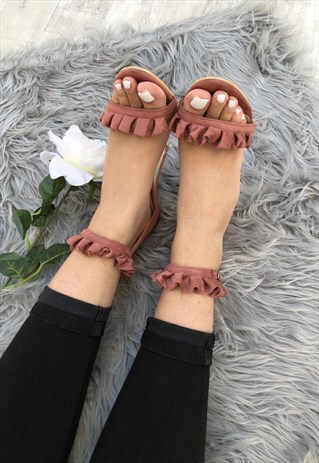 FIVE STAR BOUTIQUE FRILLED HEELS IN BLUSH PINK