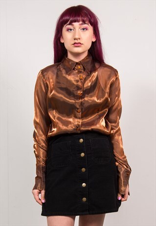 VINTAGE 90'S METALLIC ORANGE SHEER LONG SLEEVE SHIRT