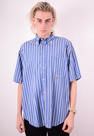 TOMMY HILFIGER MENS VINTAGE SHIRT LARGE BLUE STRIPES 90S