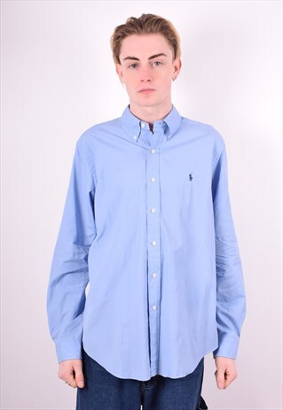 RALPH LAUREN MENS VINTAGE SHIRT LARGE BLUE 90'S