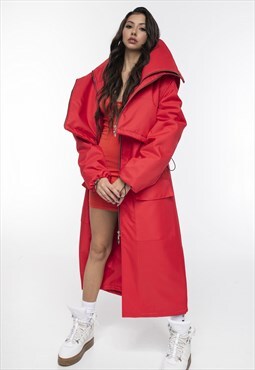 Winter Longline Hoodie coat and vest in red