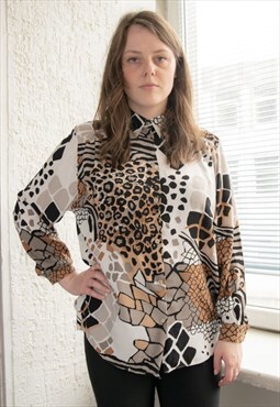 Vintage 80's Animal Print Viscose Blouse