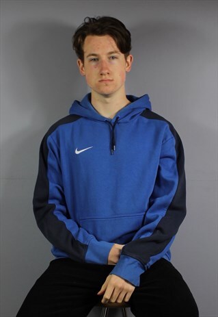 VINTAGE NIKE HOODIE IN BLUE WITH POUCH POCKET AND EMBROIDERE