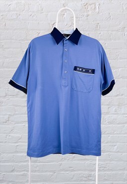 Vintage Gabicci Polo Shirt Blue Medium