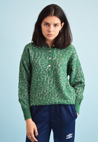 90'S RETRO ABSTRACT PATTERN KNIT JAZZY WOOLEN JUMPER