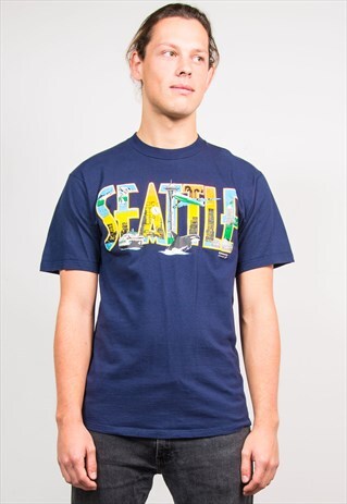 90'S VINTAGE SEATTLE USA T-SHIRT NAVY BLUE