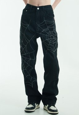 Spider web jeans Gothic denim pants grunge punk joggers
