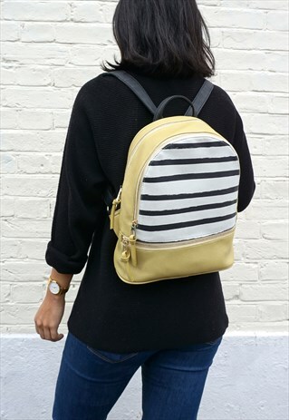 WOMENS SMALL LEATHER YELLOW STRIPED BACKPACK/RUCKSACK
