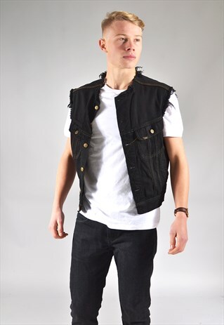 VINTAGE LEE BLACK COLLARLESS/SLEEVELESS DENIM JACKET