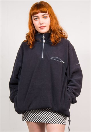 VINTAGE 90'S BLACK QUARTER ZIP OVERSIZED FLEECE JUMPER