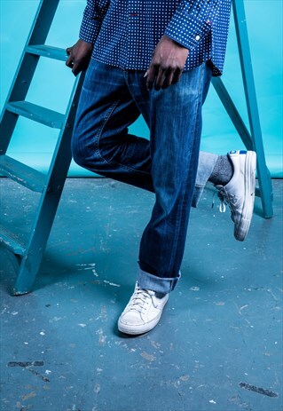 VINTAGE LEVI'S 506 JEANS IN BLUE DENIM WITH RIPS PAINT MARKS