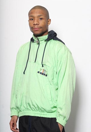 VINTAGE DIADORA 1/4 ZIP JACKET TRACK TOP GREEN