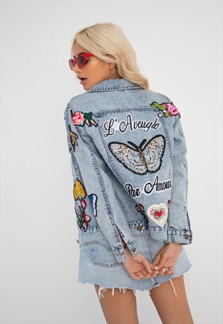 DENIM SUMMER EMBROIDERED BADGE JACKET