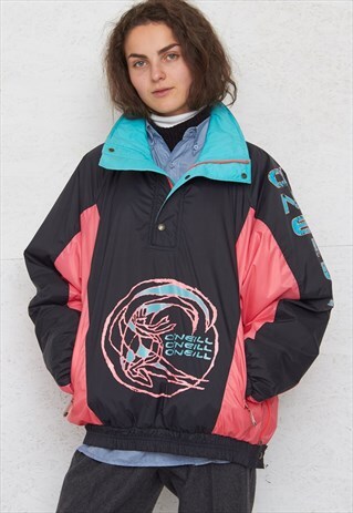 VINTAGE BLACK PINK O'NEIL PULLOVER JACKET