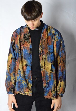 VINTAGE 80S ABSTRACT ROYAL PRINT CARDIGAN