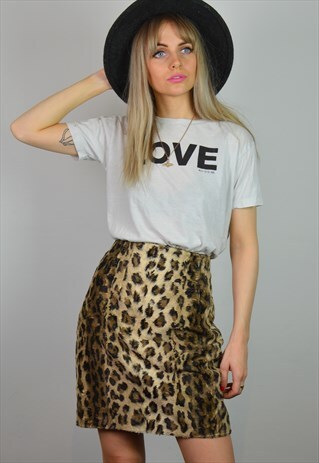 VINTAGE 90S GRUNGE LEOPARD PRINT HIGH WAISTED SKIRT