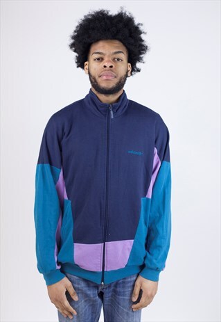 VINTAGE ADIDAS NAVY/PURPLE/GREEN ZIP UP 90'S SWEATSHIRT