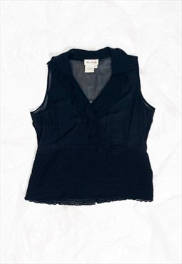 Vintage 90s Frilly Silk Top in Black