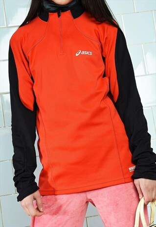 VINTAGE 90S ASICS 1/4 ZIP THERMO SWEATSHIRT JUMPER LOGOMANIA