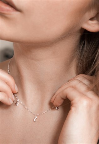 MOON AND STARS CHOKER NECKLACE STERLING SILVER