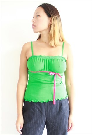 Y2K GREEN CAMI MESH TOP
