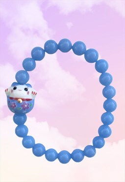 Lucky Cat - Blue Chalcedony Beaded Gemstone Gift Bracelet