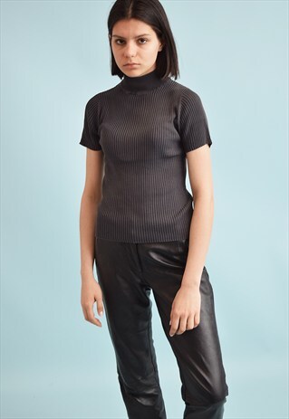 90'S RETRO MINIMALIST GRUNGE RIBBED KNIT TURTLENECK TOP