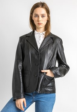 Leather Jacket Vintage 80s Minimalist Blazer Jacket 5912