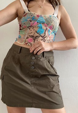 Vintage Y2K 00s retro MANGUUN cargo Khaki mini skirt