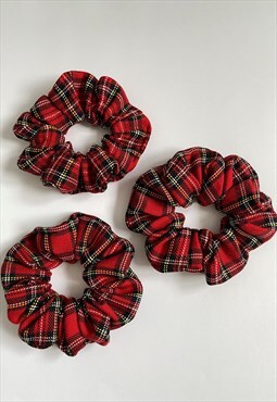 Red Tartan Hair Scrunchies , Christmas Accessories ,Handmade