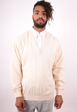 TRUSSARDI MENS VINTAGE JUMPER SWEATER XL WHITE 90S