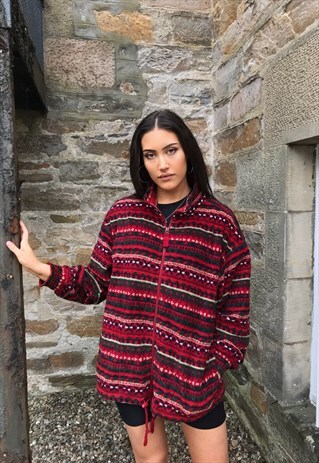 VINTAGE UNISEX OVERSIZED PATTERNED FLEECE JACKET