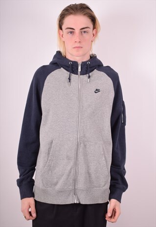 NIKE MENS VINTAGE HOODIE JACKET LARGE GREY 90S
