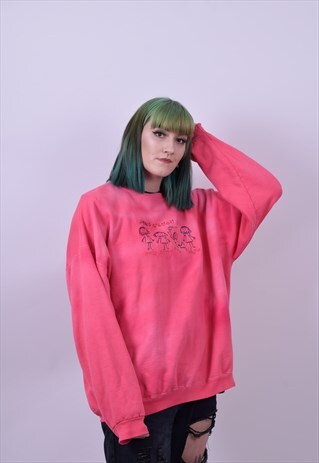 VINTAGE 90'S TIE DYE PINK GRANDMA USA SWEATER SIZE X LARGE