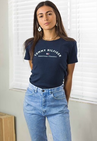 RARE VINTAGE TOMMY HILFIGER T-SHIRT LOGO 90S L 4.6